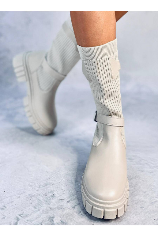 Bottines longues couleur beige RHEA...