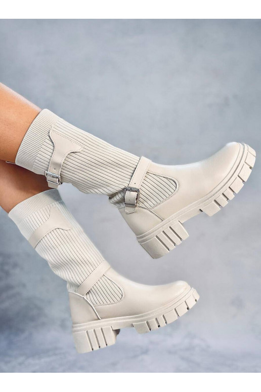 Bottines longues couleur beige RHEA...