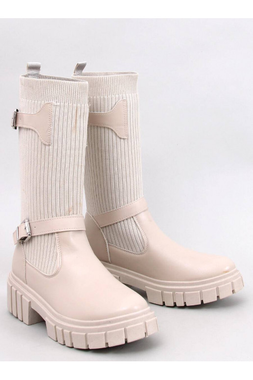 Bottines longues couleur beige RHEA...
