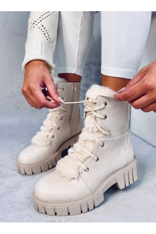 Bottines à lacets MELVIN BEIGE avec fourrure
