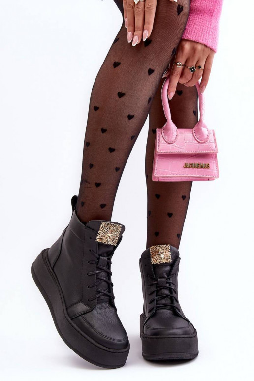 Bottines à lacets de couleur noire Nicole