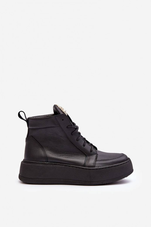 Bottines à lacets de couleur noire Nicole