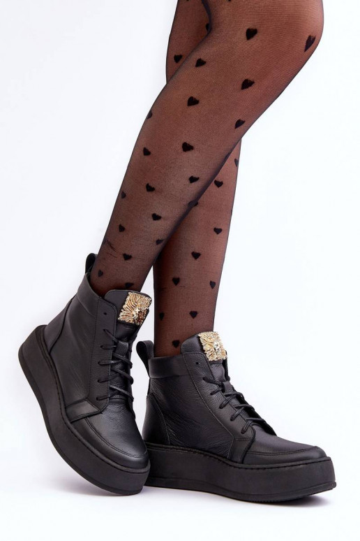 Bottines à lacets de couleur noire Nicole