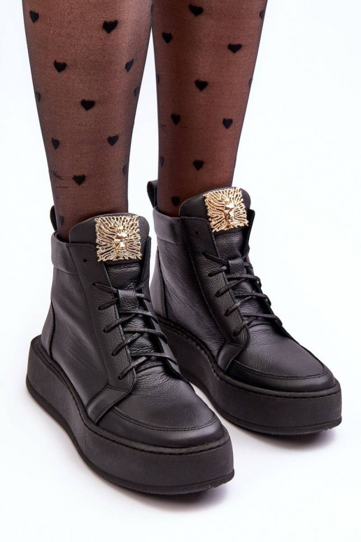 Bottines à lacets de couleur noire Nicole