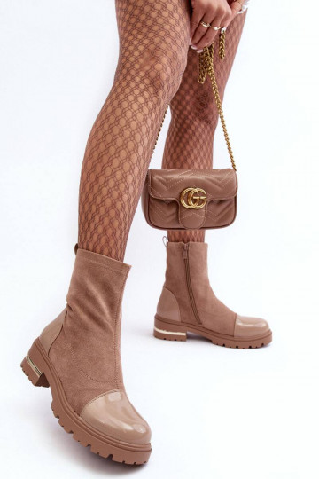 Bottines de modèle classique à talons larges de couleur beige Shendete