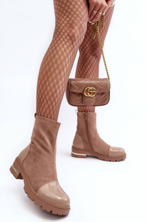 Bottines de modèle classique à talons larges de couleur beige Shendete