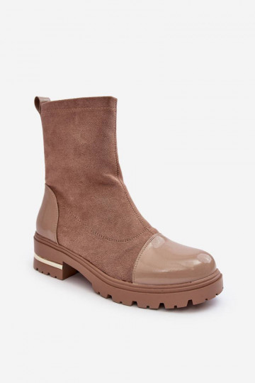 Bottines de modèle classique à talons larges de couleur beige Shendete 2