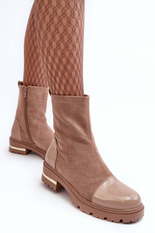 Bottines de modèle classique à talons larges de couleur beige Shendete