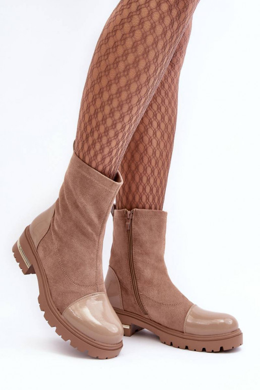 Bottines de modèle classique à talons larges de couleur beige Shendete