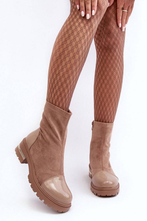 Bottines de modèle classique à talons larges de couleur beige Shendete