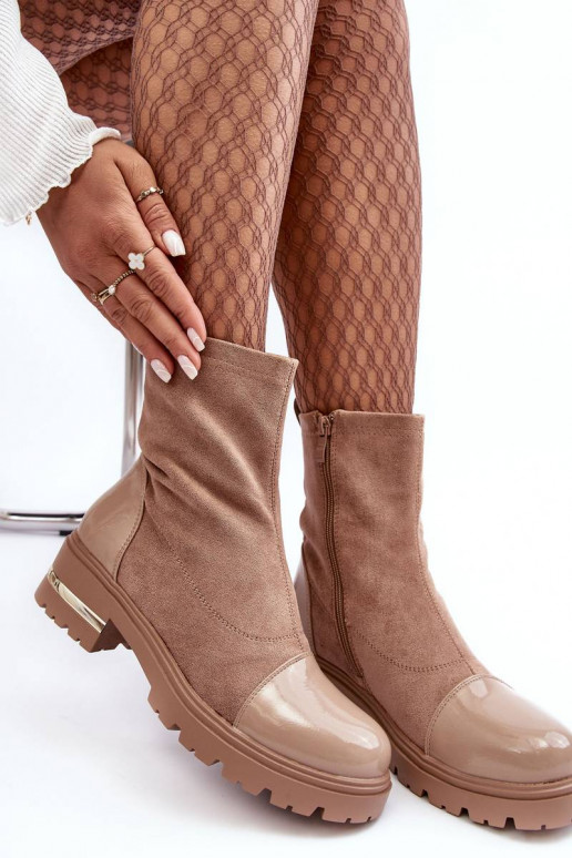Bottines de modèle classique à talons larges de couleur beige Shendete