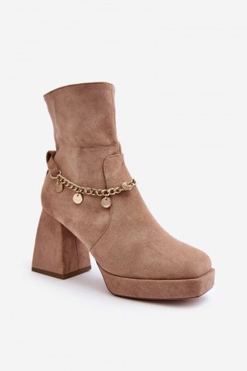 Bottines à talons hauts avec chaînes beige Tiselo 2