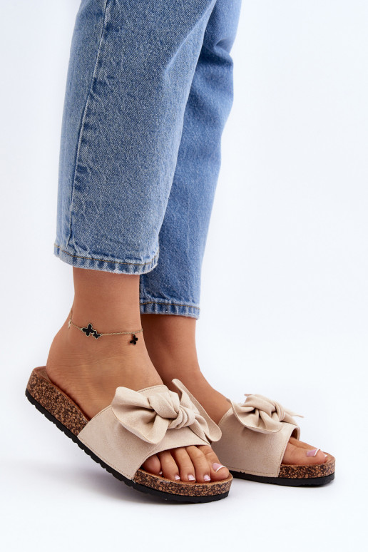 Chaussons femme avec ruban beige...