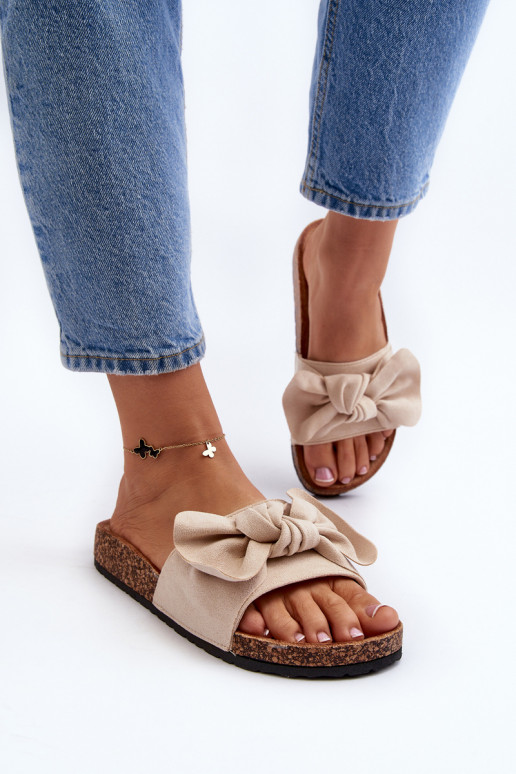 Chaussons femme avec ruban beige...