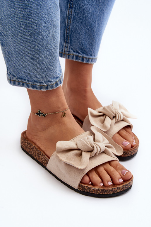 Chaussons femme avec ruban beige...