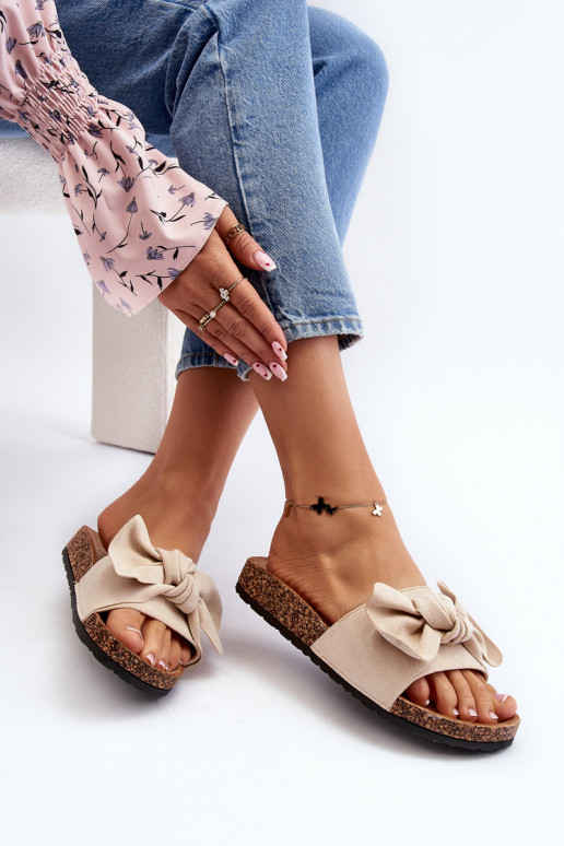 Chaussons femme avec ruban beige...