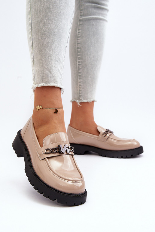 Mocassins effet laqué à talons larges beige Ezoma