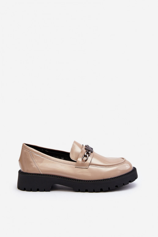 Mocassins effet laqué à talons larges beige Ezoma