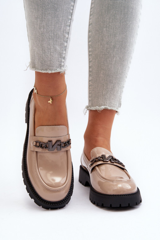 Mocassins effet laqué à talons larges beige Ezoma