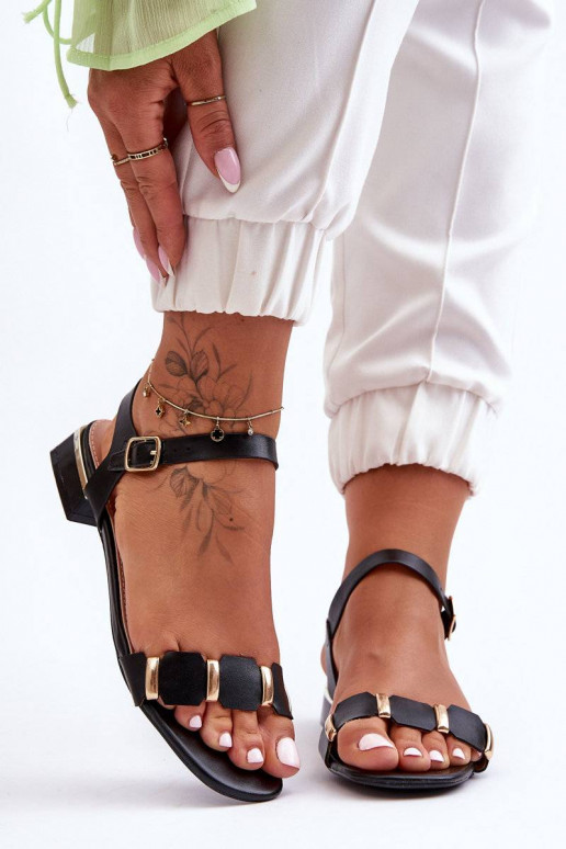 Sandales pour femmes à talons décorés de couleur noire Adissa