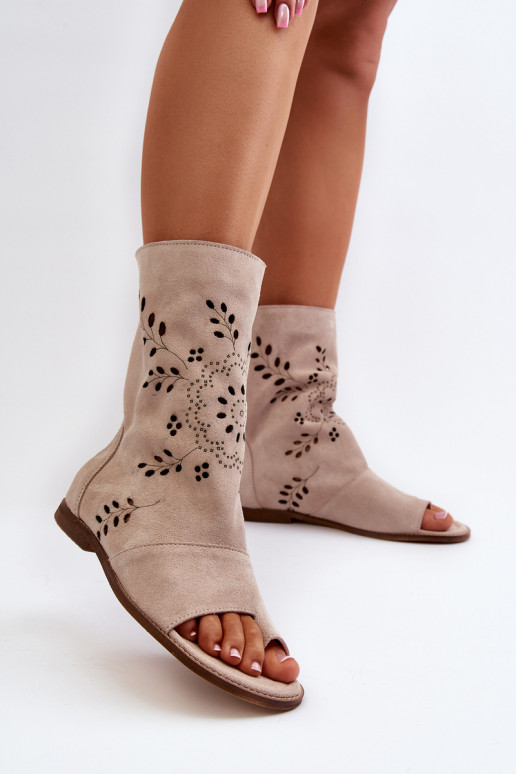 Zazoo Sandales à talon en daim de couleur beige