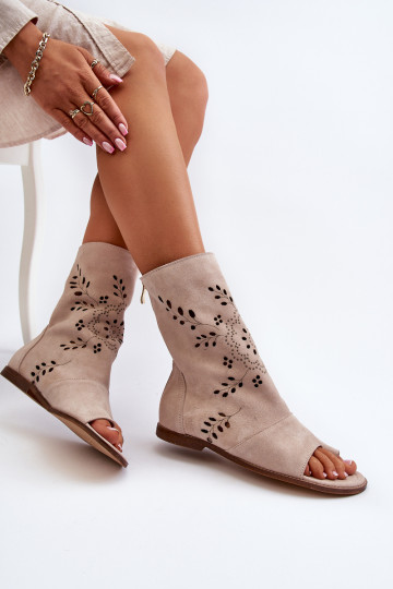 Zazoo Sandales à talon en daim de couleur beige 2