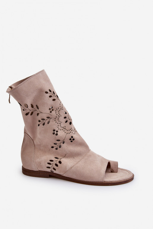 Zazoo Sandales à talon en daim de couleur beige