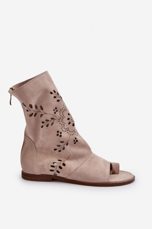 Zazoo Sandales à talon en daim de couleur beige
