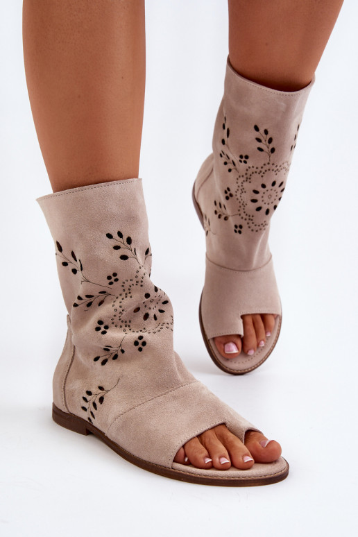 Zazoo Sandales à talon en daim de couleur beige