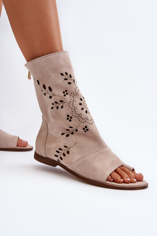 Zazoo Sandales à talon en daim de couleur beige