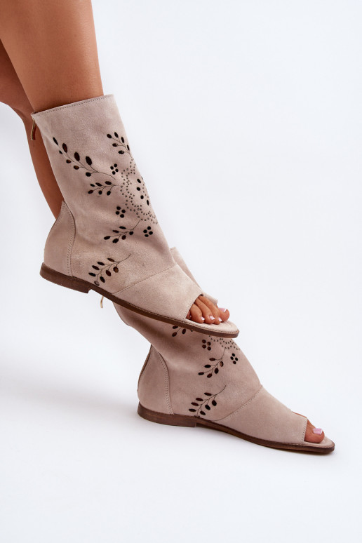 Zazoo Sandales à talon en daim de couleur beige