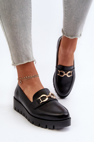 Mocassins pour femmes à semelle dorée avec ornements de couleur noire Kaldina