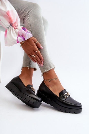 Mocassins pour femmes à semelle dorée avec ornements de couleur noire Kaldina 2