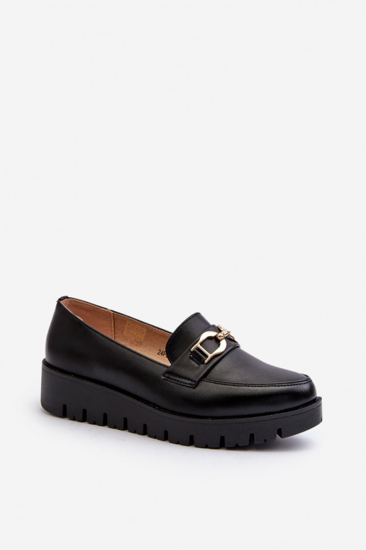 Mocassins pour femmes à semelle dorée avec ornements de couleur noire Kaldina