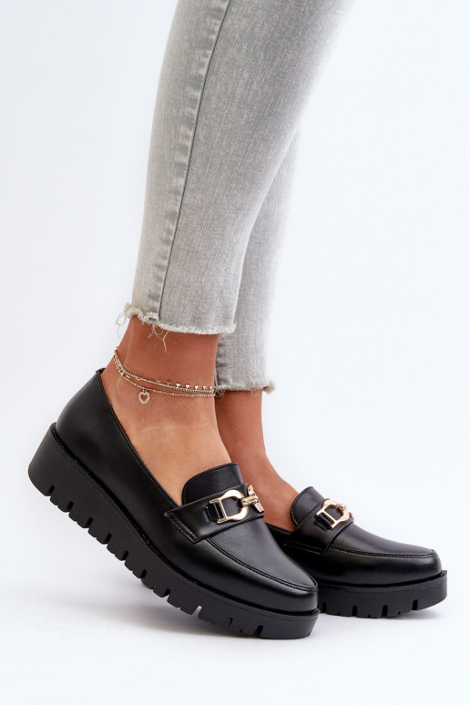 Mocassins pour femmes à semelle dorée avec ornements de couleur noire Kaldina