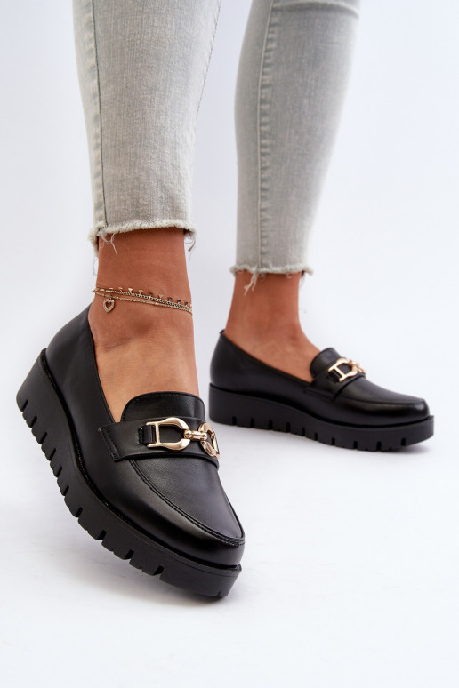 Mocassins pour femmes à semelle dorée avec ornements de couleur noire Kaldina