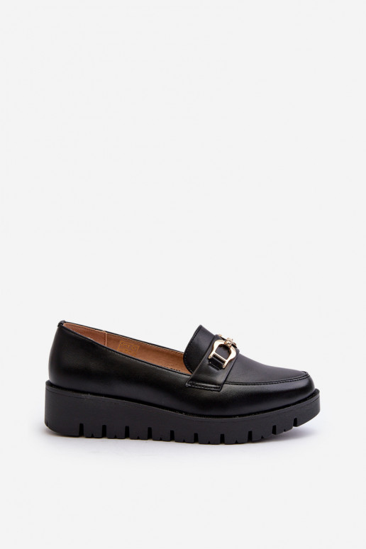 Mocassins pour femmes à semelle dorée avec ornements de couleur noire Kaldina
