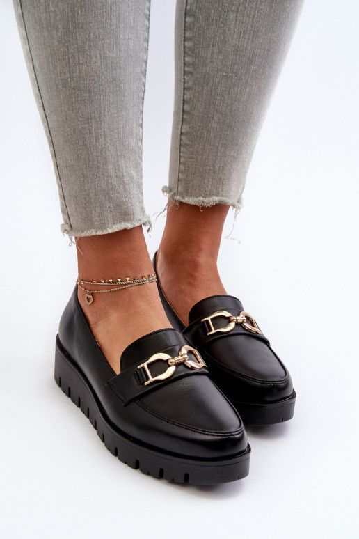 Mocassins pour femmes à semelle dorée avec ornements de couleur noire Kaldina