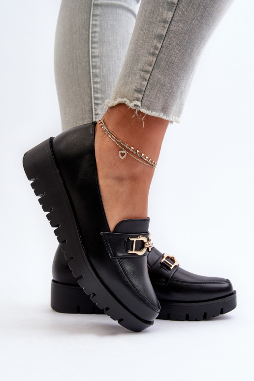 Mocassins pour femmes à semelle dorée avec ornements de couleur noire Kaldina