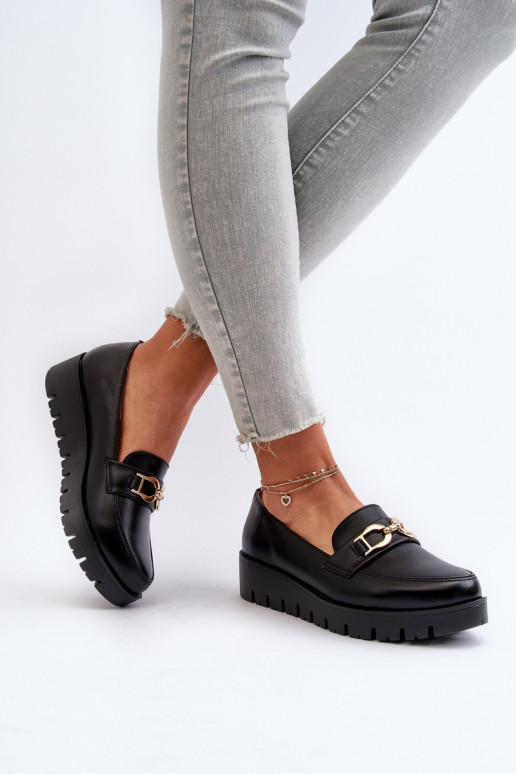 Mocassins pour femmes à semelle dorée avec ornements de couleur noire Kaldina