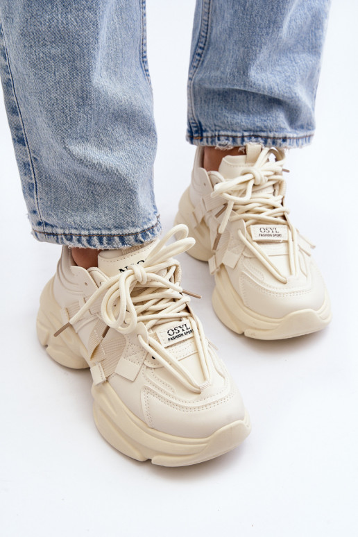 Baskets modèle chaussures à semelles massives tendance beige Windamella