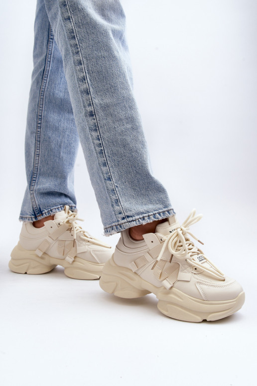 Baskets modèle chaussures à semelles massives tendance beige Windamella