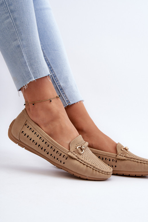Mocassins pour femmes avec éléments ajourés avec ornements en marron Kaydance