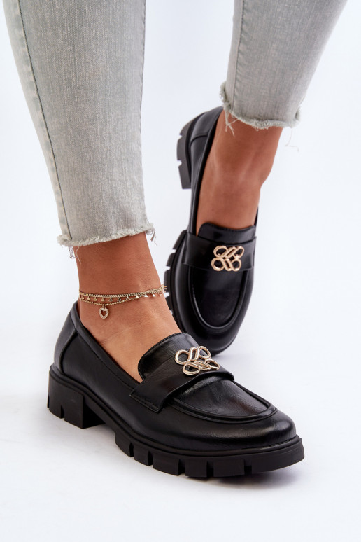 Mocassins pour femmes de style élégant avec détails dorés de couleur noire Tosisa