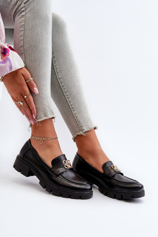 Mocassins pour femmes de style élégant avec détails dorés de couleur noire Tosisa