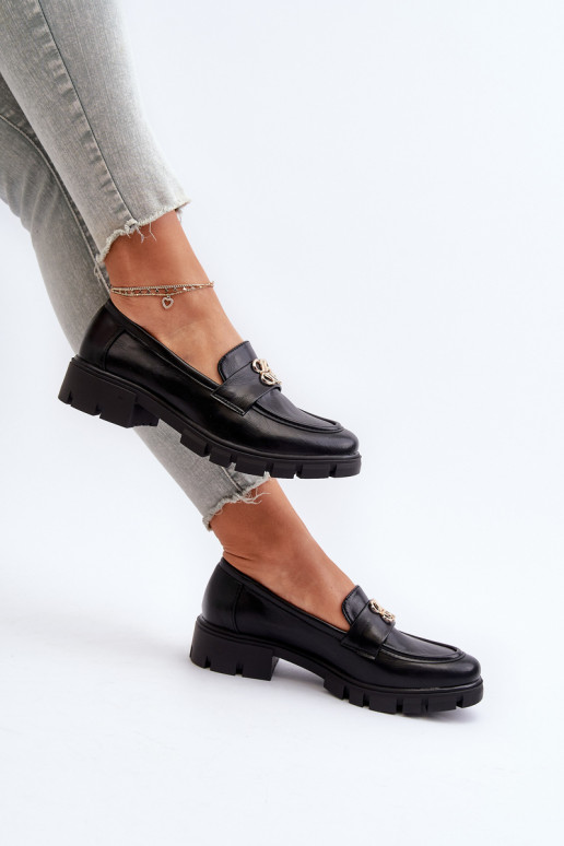Mocassins pour femmes de style élégant avec détails dorés de couleur noire Tosisa