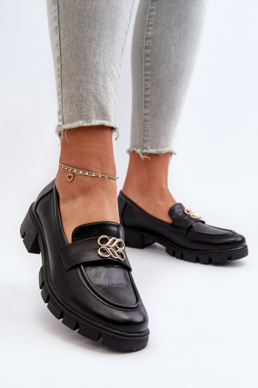 Mocassins pour femmes de style élégant avec détails dorés de couleur noire Tosisa