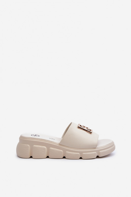 Chaussons Vinceza en cuir beige avec détails dorés