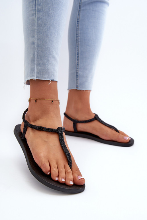 Sandales sur le bout avec brillance de couleur noire Class Brilha Fem