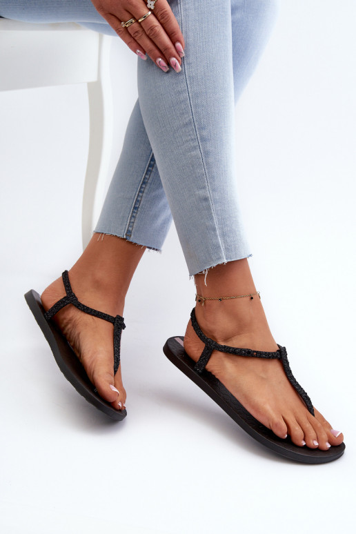Sandales sur le bout avec brillance de couleur noire Class Brilha Fem